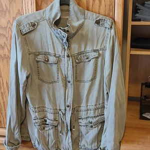 Button up stone washed green lightweight jacket